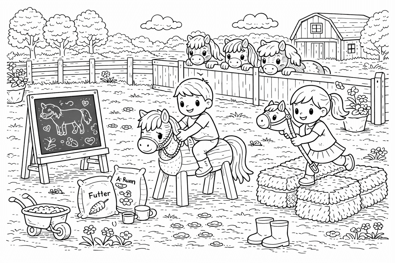 Kinderspielplatz Ponyfarm - Ausmalbild