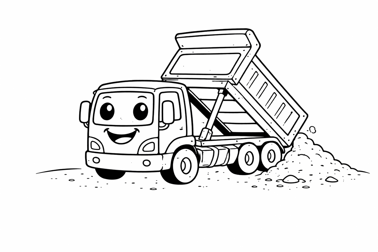 Kipper Lkw lädt Sand ab - Ausmalbild