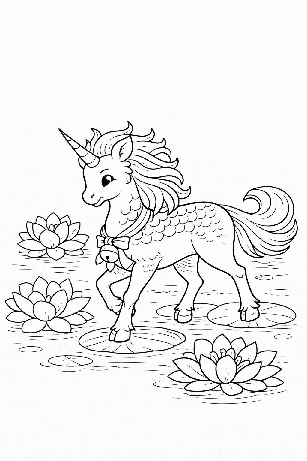 Kirin Im Lotusteich - Ausmalbild