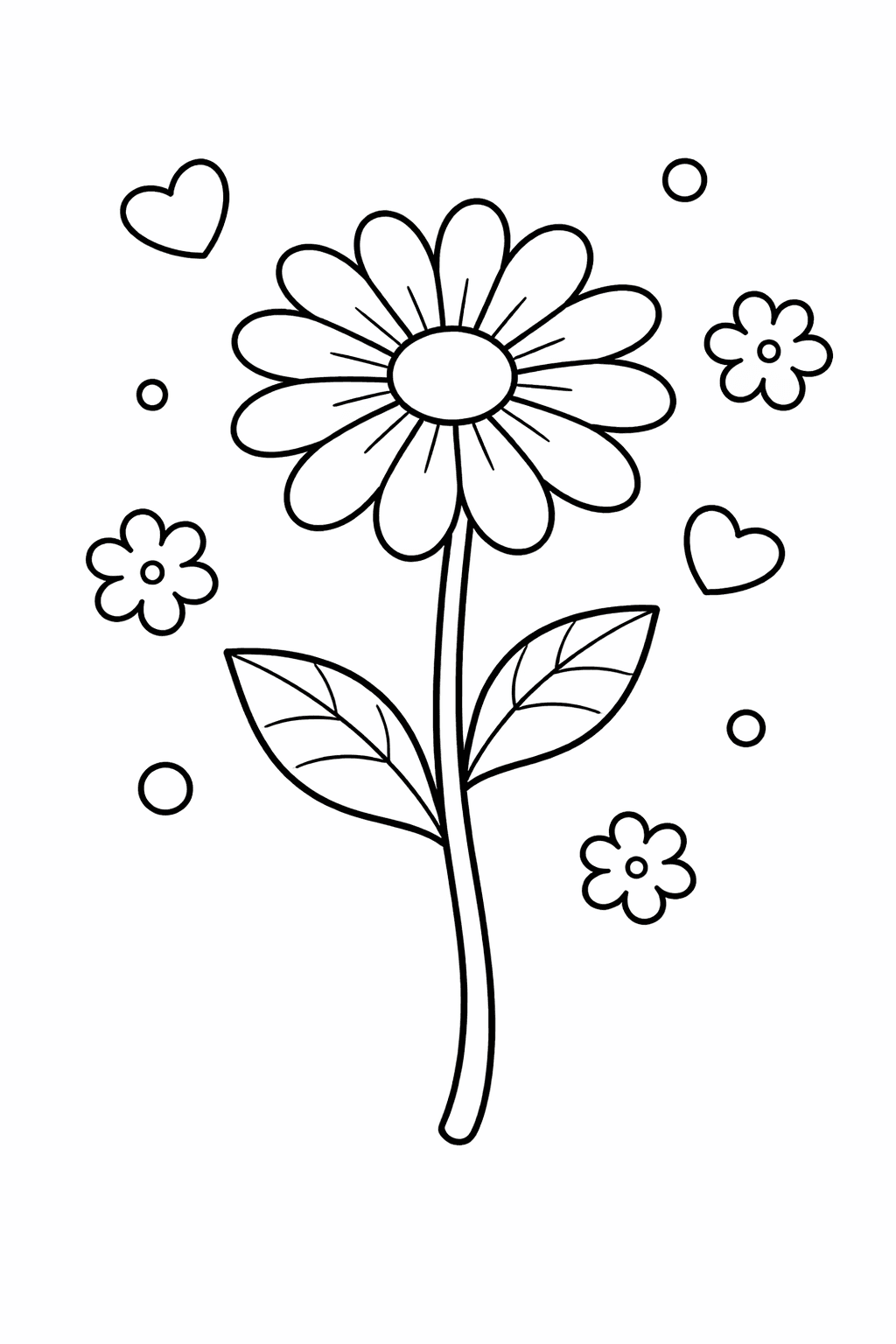 Kleine Blume mit Herzen - Ausmalbild