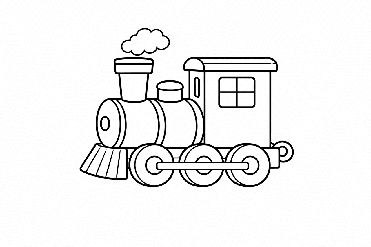 Kleine Dampflok im Cartoon-Stil - Ausmalbild
