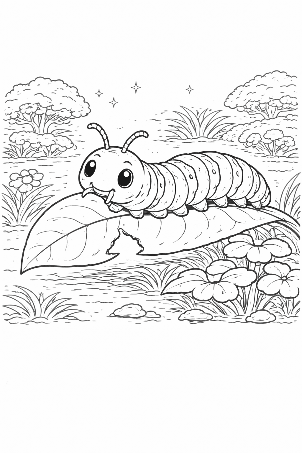 Raupe auf Blatt - Ausmalbild