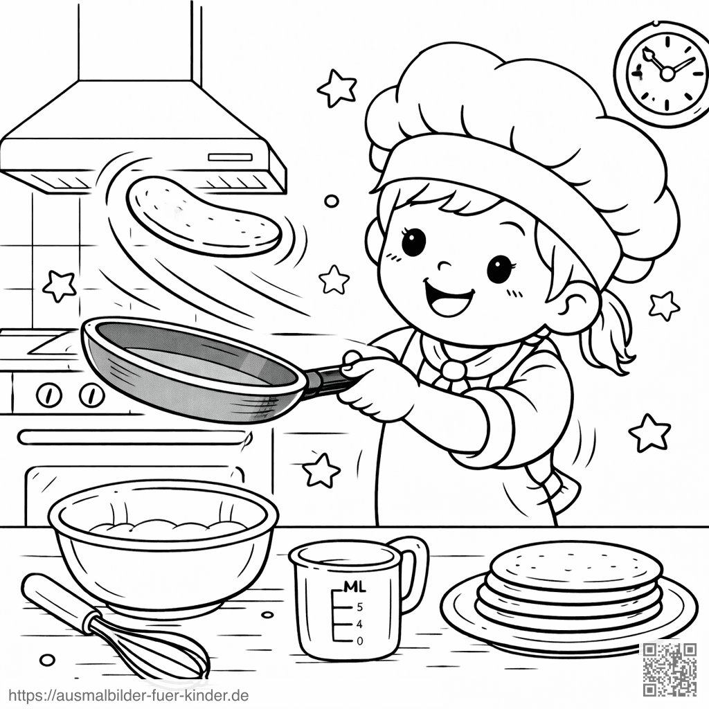 Kochendes Kind beim Pancake-Wenden - Ausmalbild