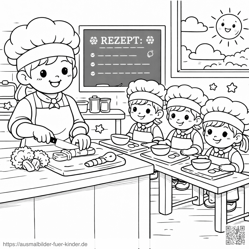 Kochkurs für Kinder mit Chefinstruktorin - Ausmalbild
