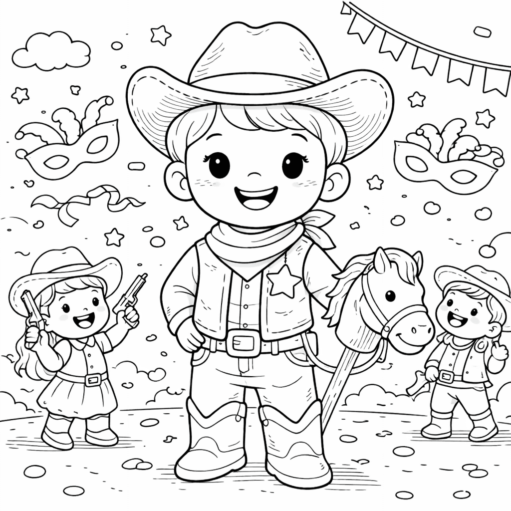 Cowboy und Cowgirl im Festumzug - Ausmalbild