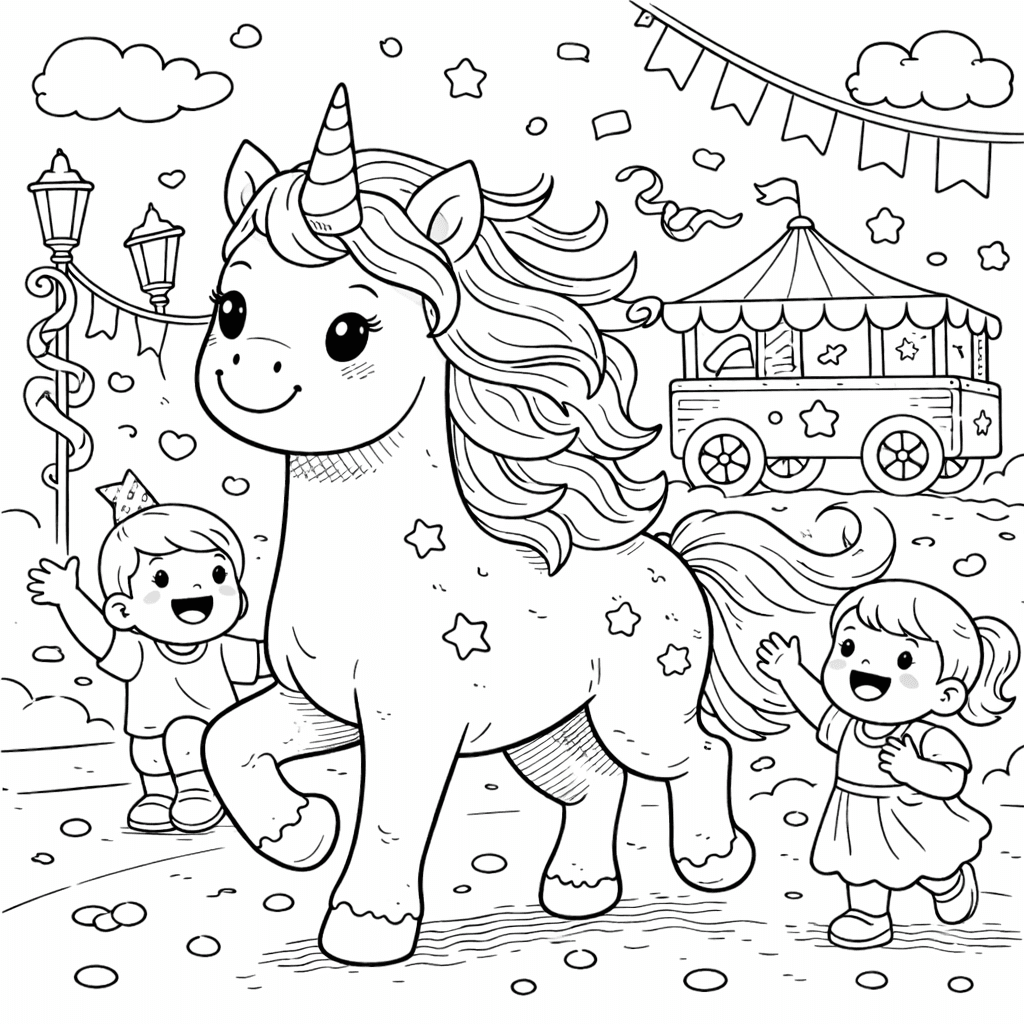 Einhörnchen im Karnevalsumzug - Ausmalbild