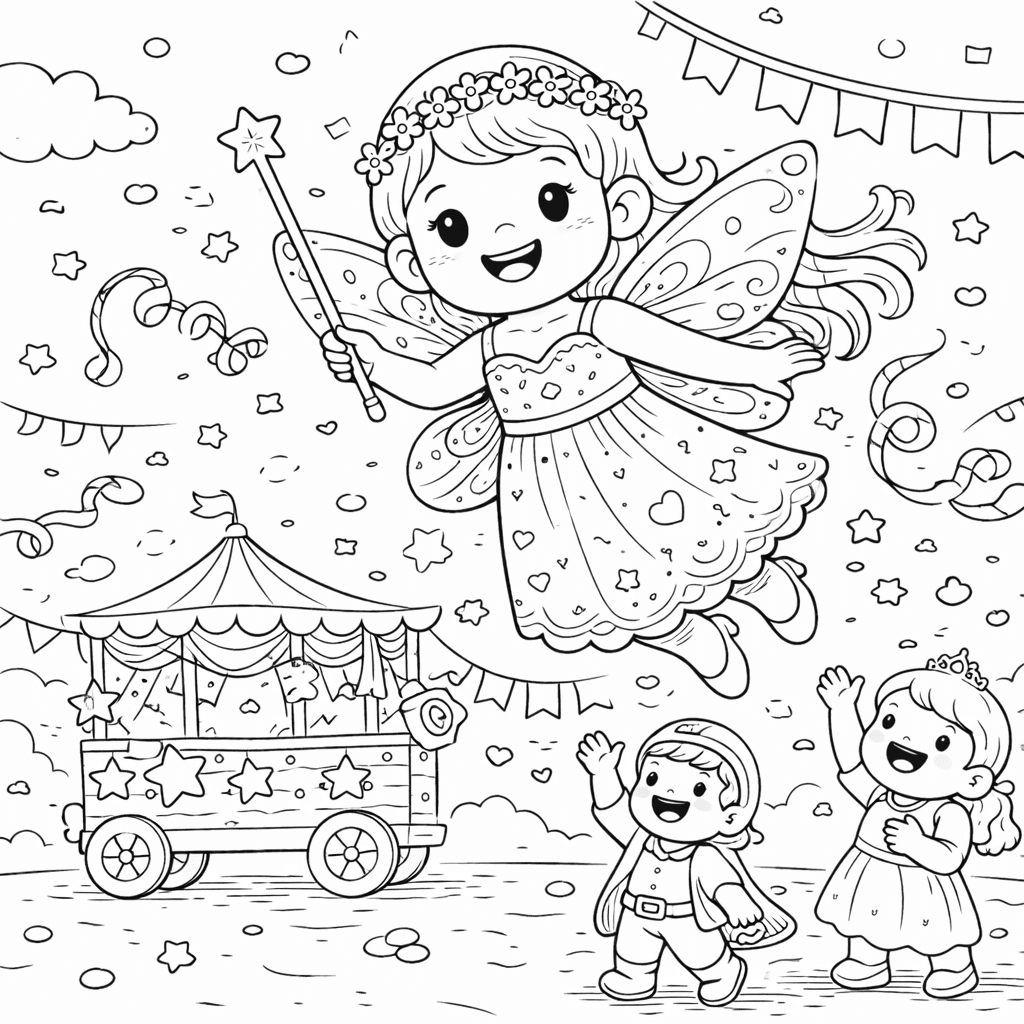 Feenparade bei der Karnevalsfeier - Ausmalbild