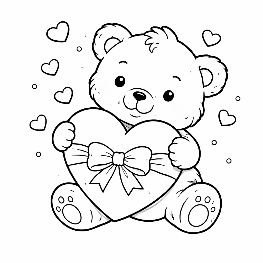 Kuschelbär mit Herz - Ausmalbild