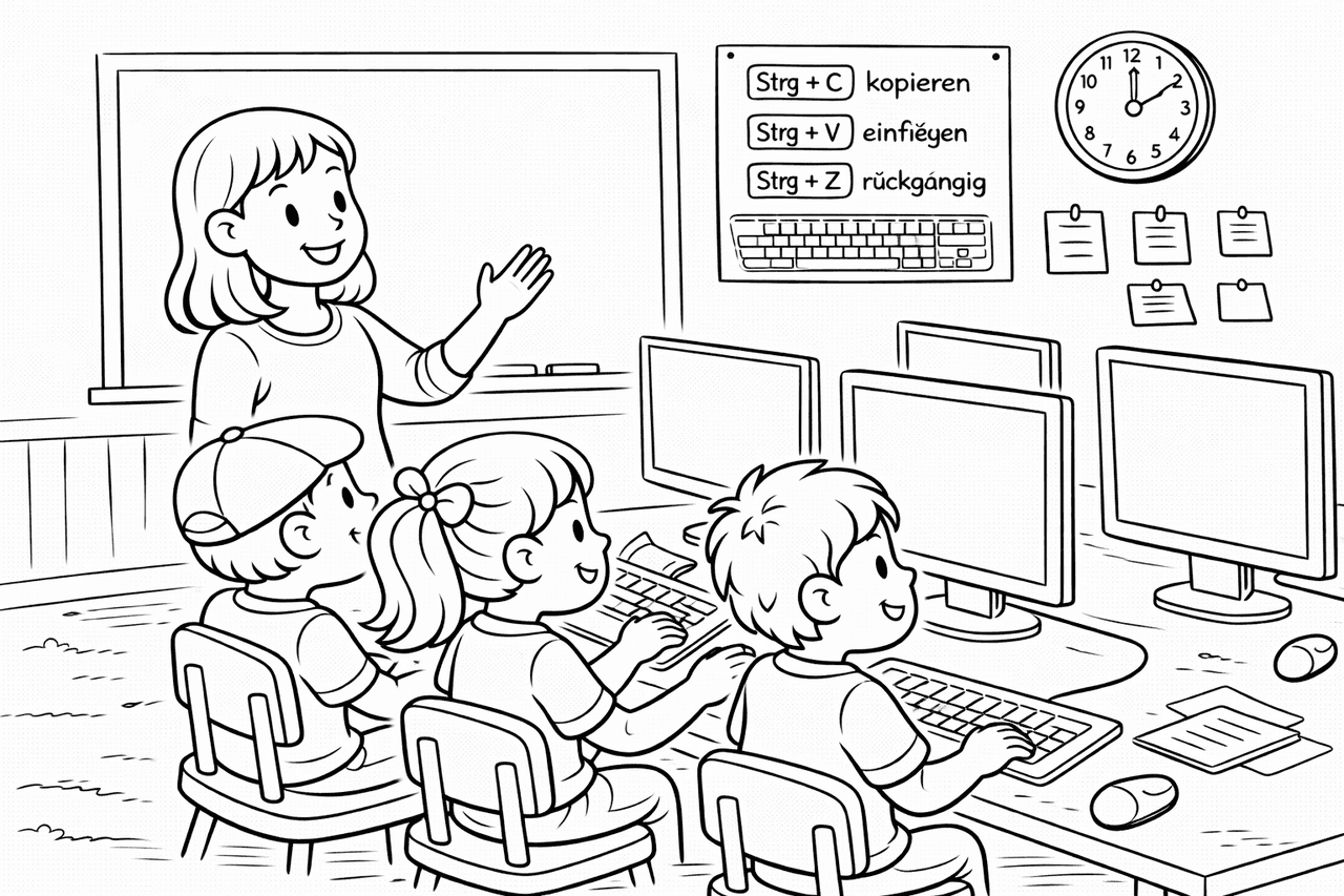 Computerunterricht in der Klasse - Ausmalbild