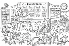 Lustiges Klassenzimmer-Quizspiel - Ausmalbild