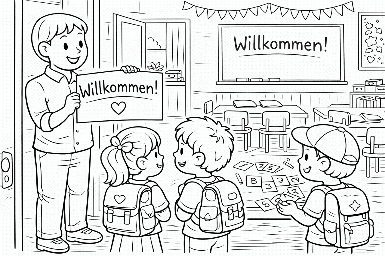 Willkommen im Klassenzimmer - Ausmalbild