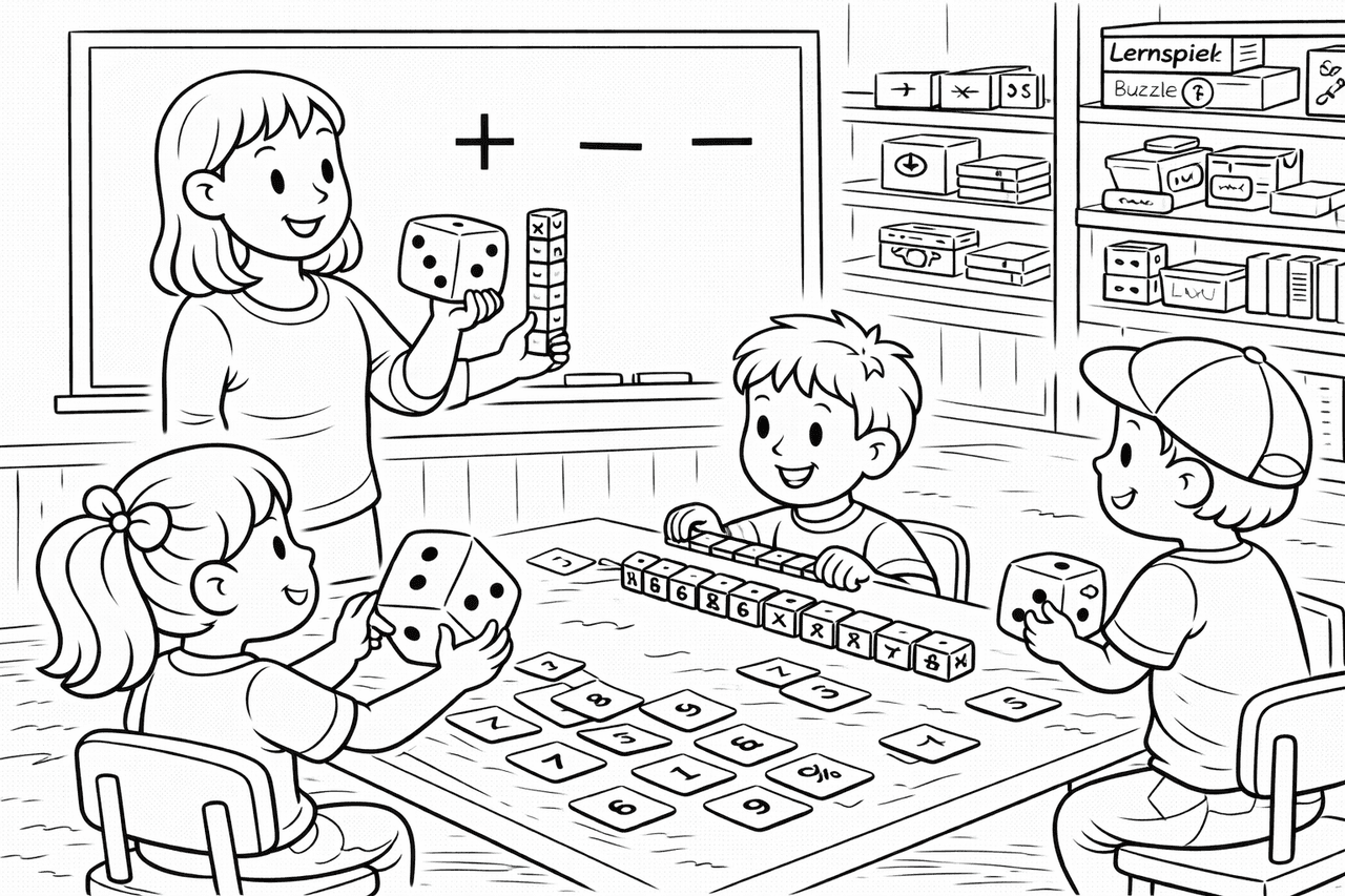 Zahlen lernen im Klassenzimmer - Ausmalbild