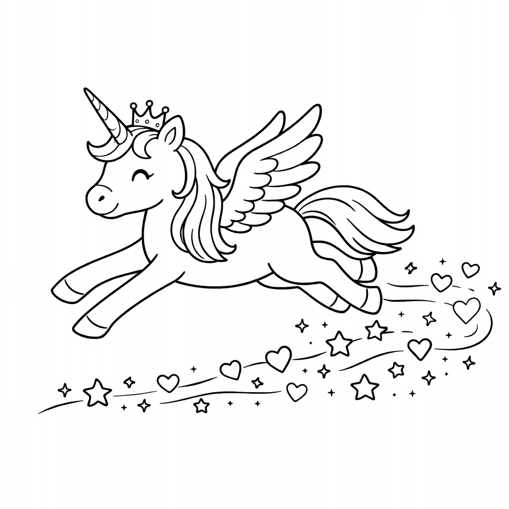 Luftige Alicorni Mit Sternen Und Herzen - Ausmalbild