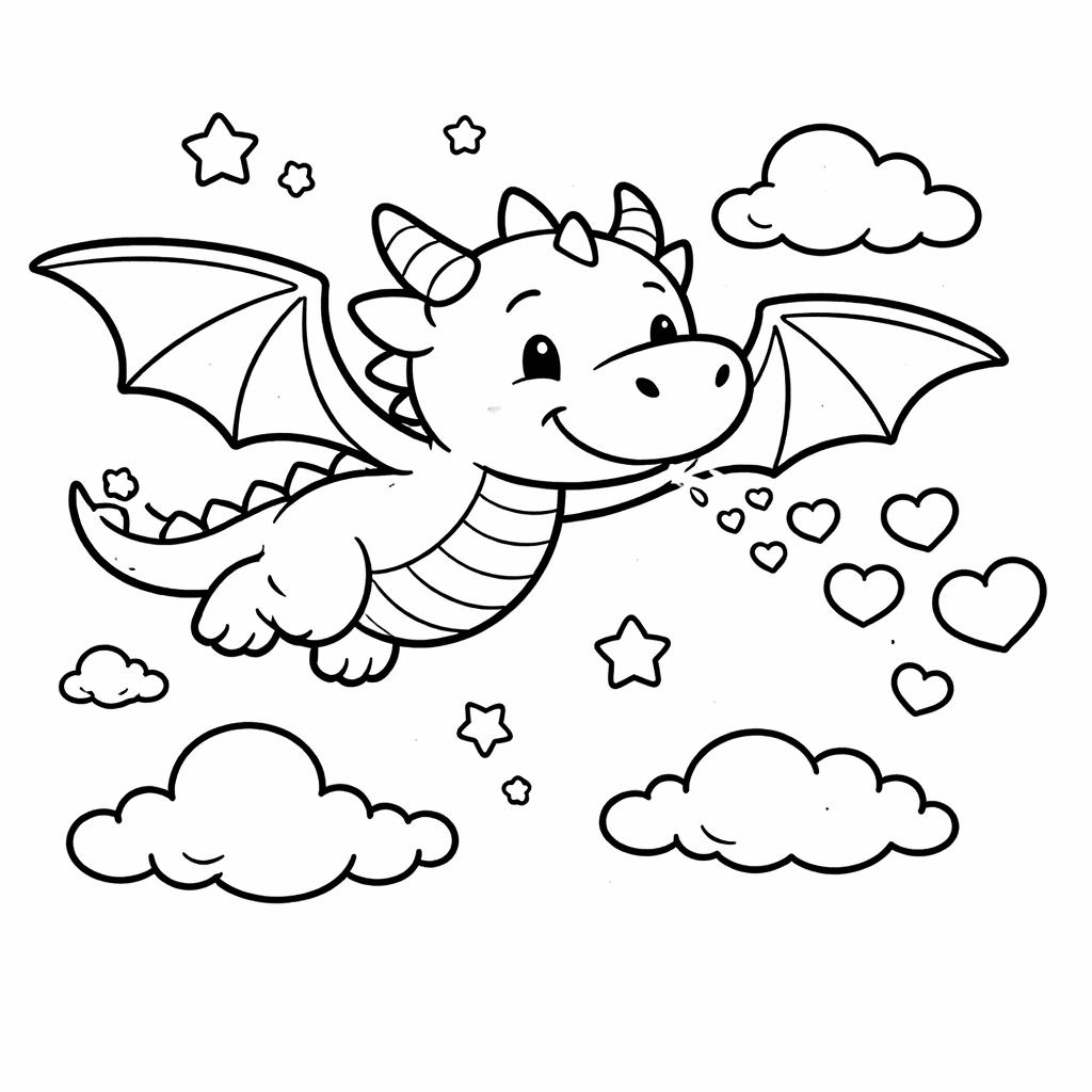 Lustiger Drache In Herzlichem Flug - Ausmalbild