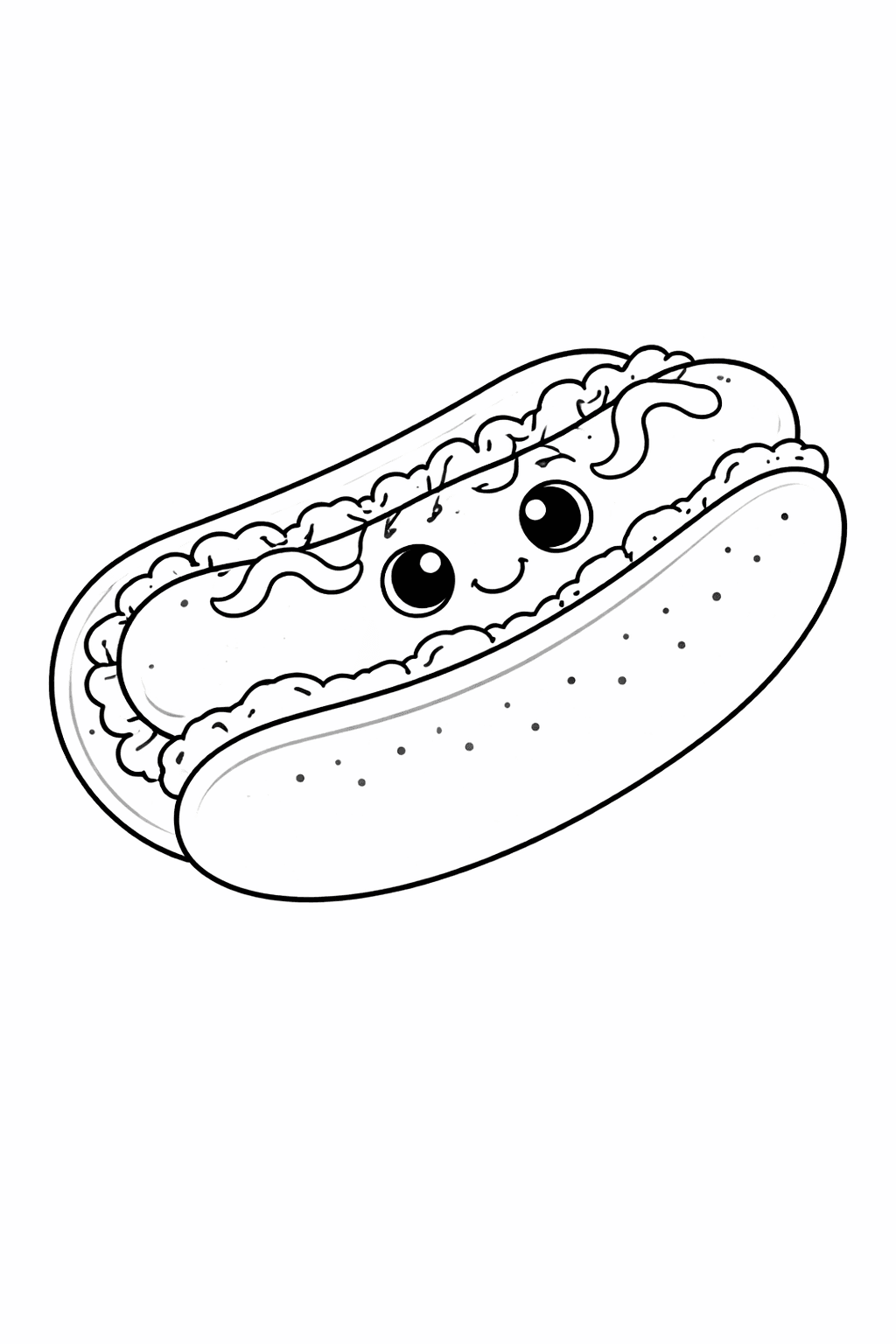 Lustiger Hotdog Im Kawaii Stil - Ausmalbild