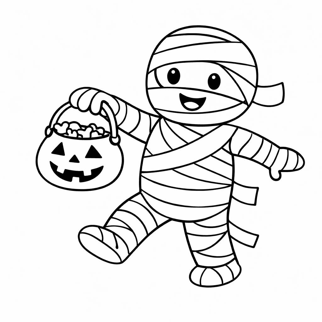 Lustiger Mumie Mit KüRbiskorb - Ausmalbild