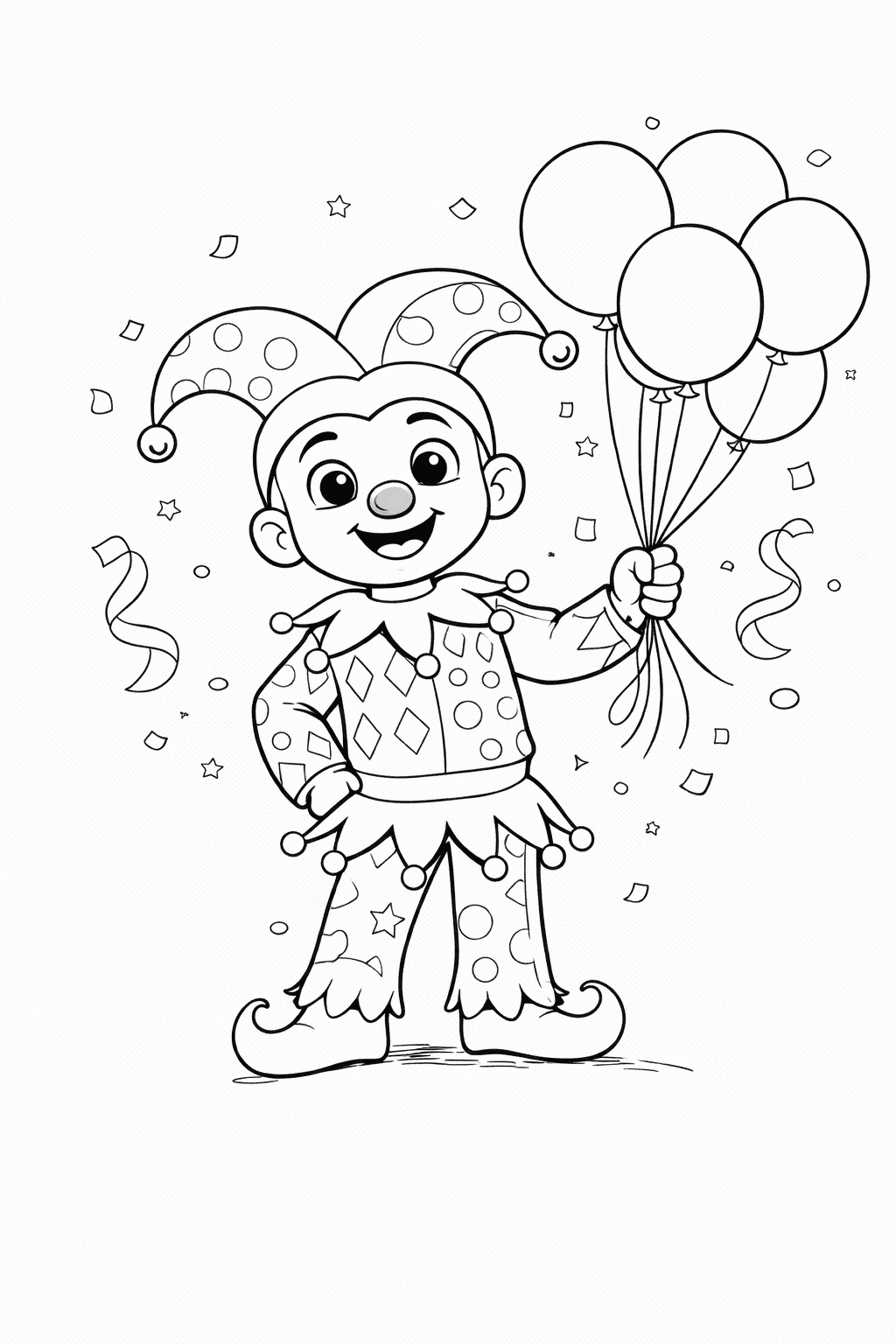 Lustiger Narr Mit Luftballons Und Konfetti