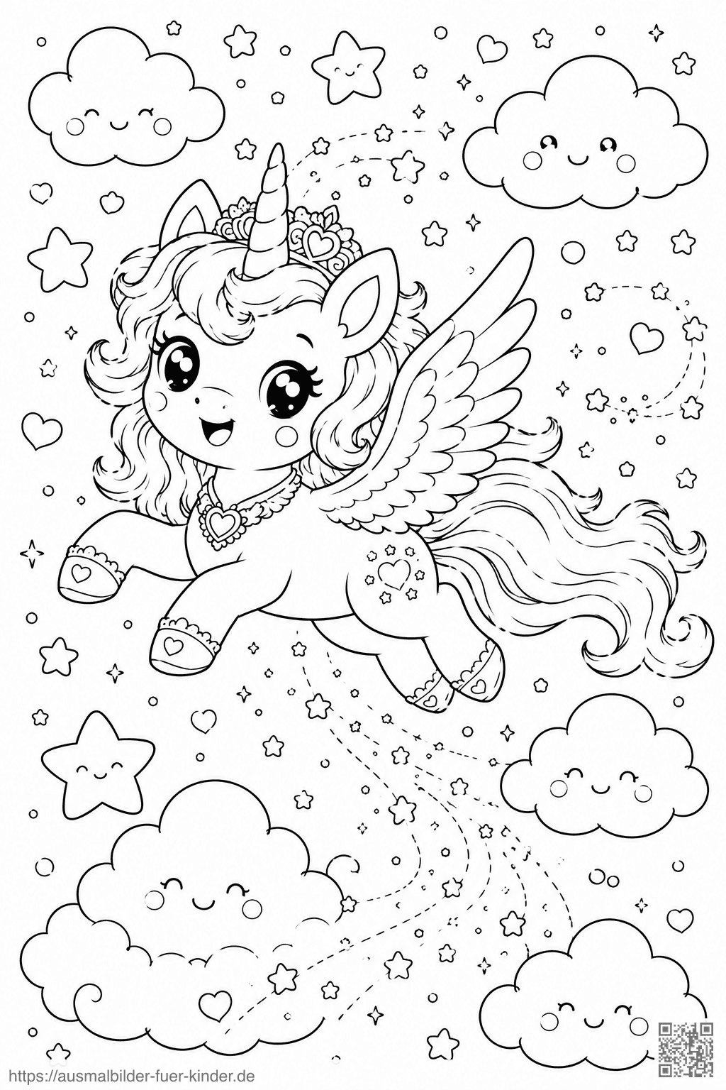 Magisches Einhorn im Sternenhimmel - Ausmalbild