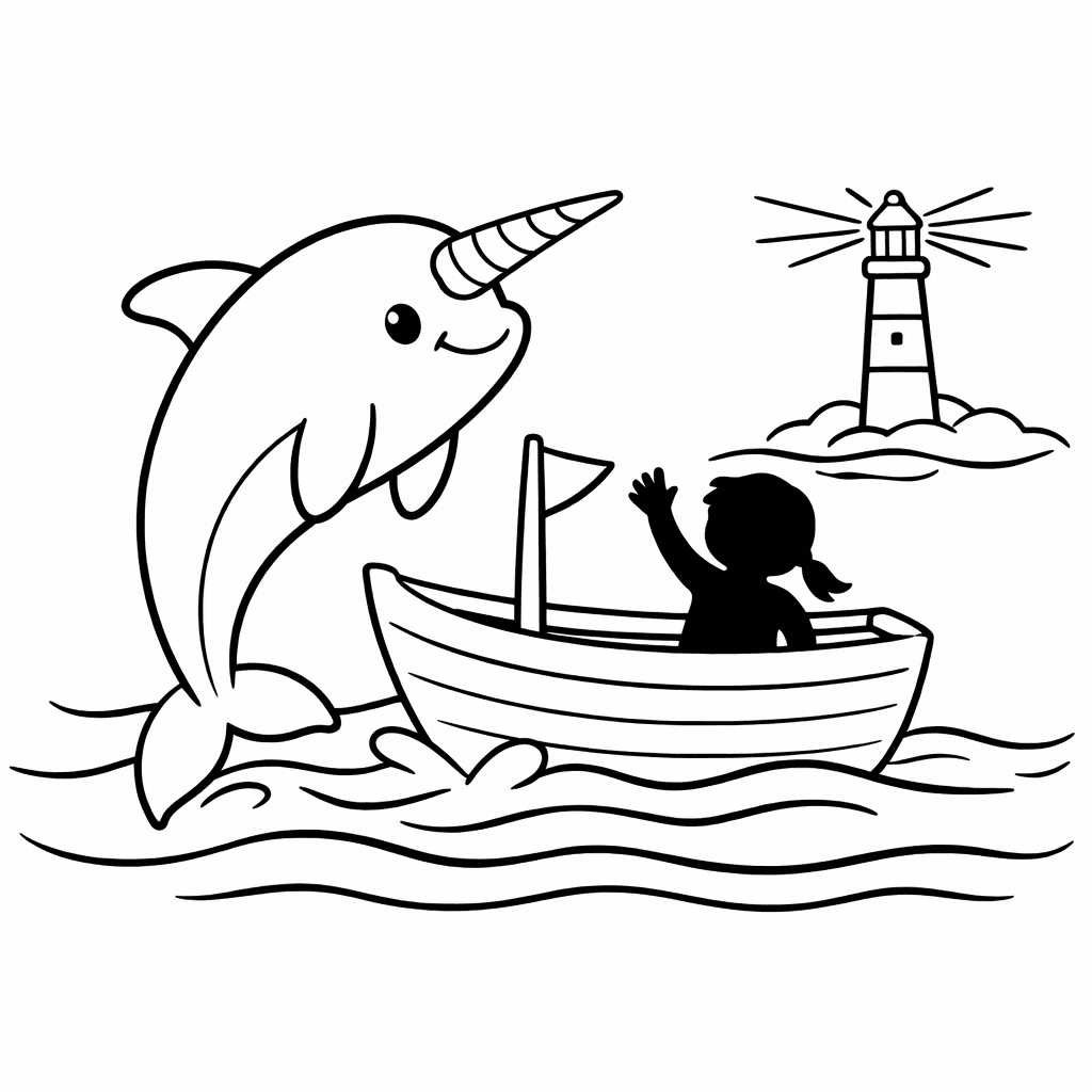 Meereseinhorn Und Kind Im Boot - Ausmalbild