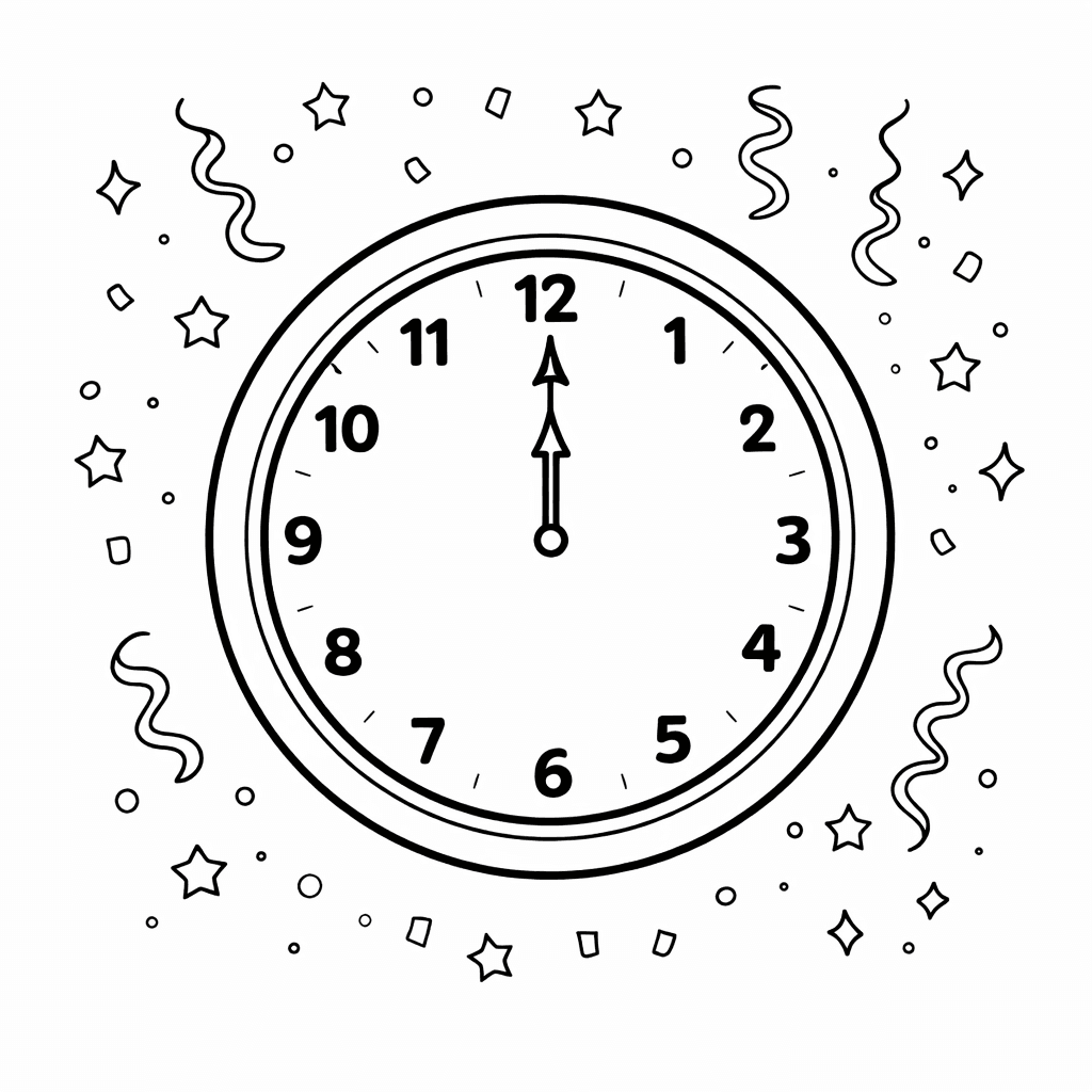 Mitternacht und Neujahrsfeier - Ausmalbild