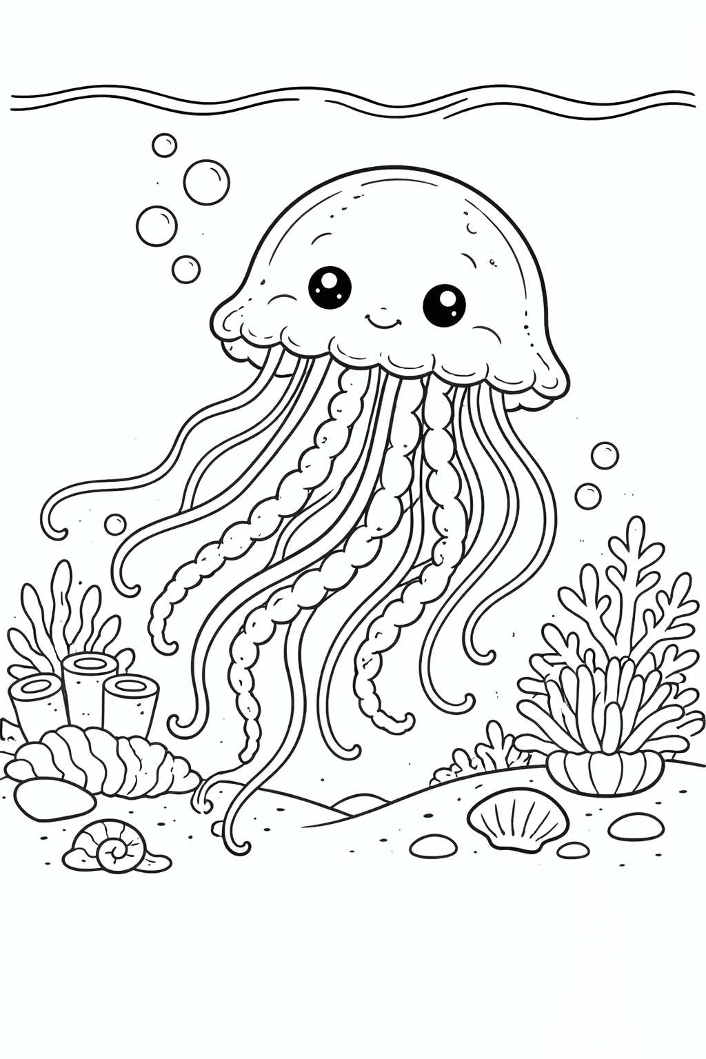 Qualle im Ozean - Ausmalbild