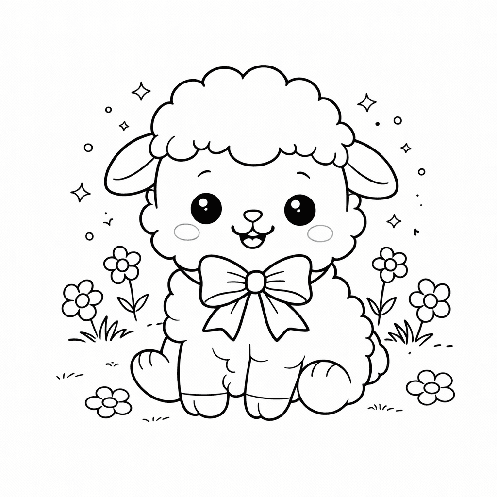 Niedliches Lamm im Frühling - Ausmalbild