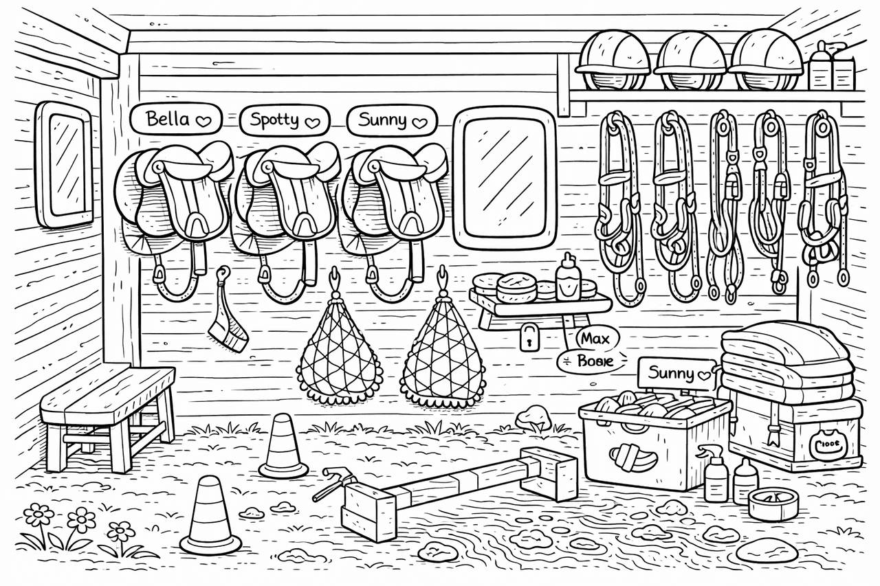 Ordnung im Reitstall - Ausmalbild