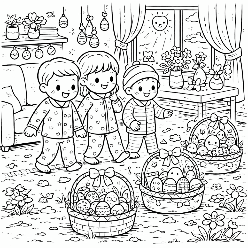 Osterfreude im Wohnzimmer - Ausmalbild