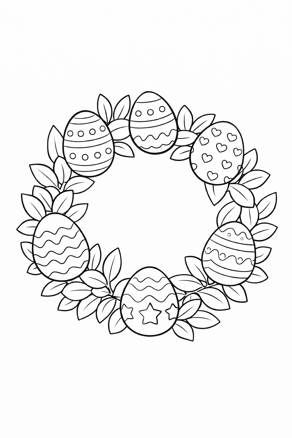 Osterkranz mit verzierten Eiern - Ausmalbild