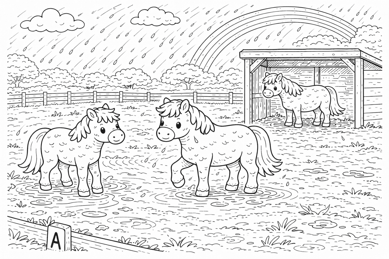 Pferde im Regenbogen - Ausmalbild