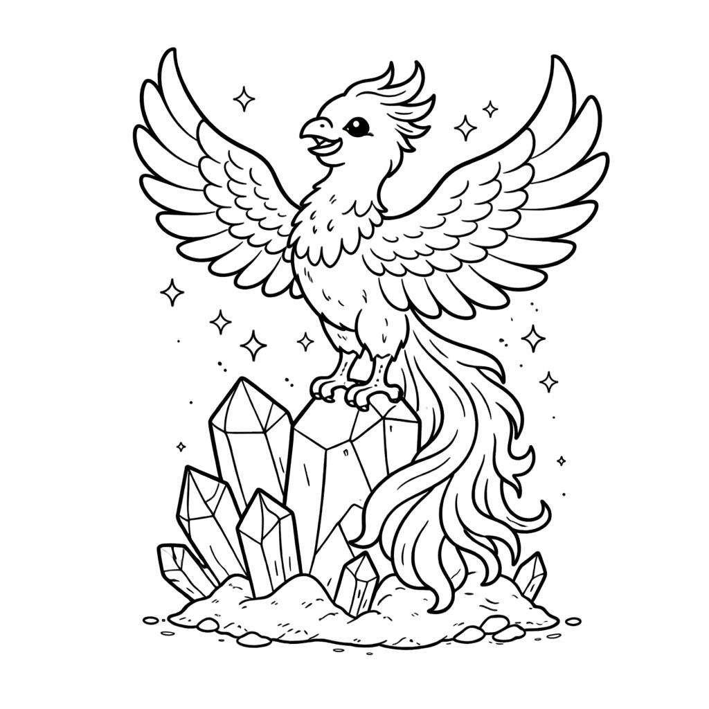 PhöNix Auf Kristallformationen - Ausmalbild
