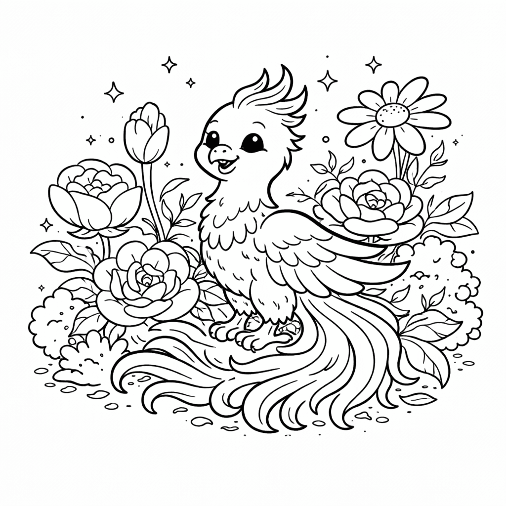 PhöNix Im Magischen Garten - Ausmalbild