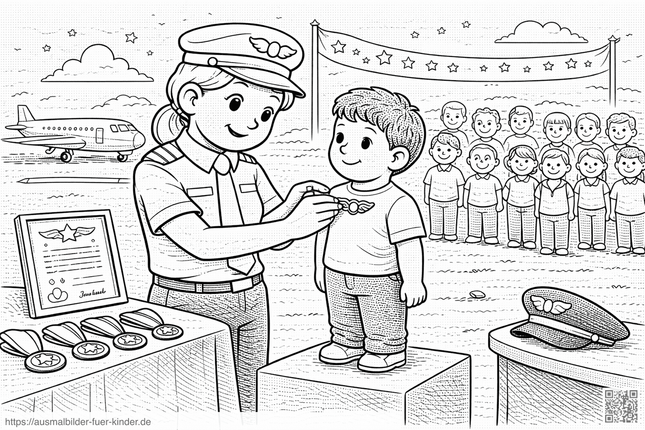 Die Auszeichnung der jungen Fliegerin - Ausmalbild