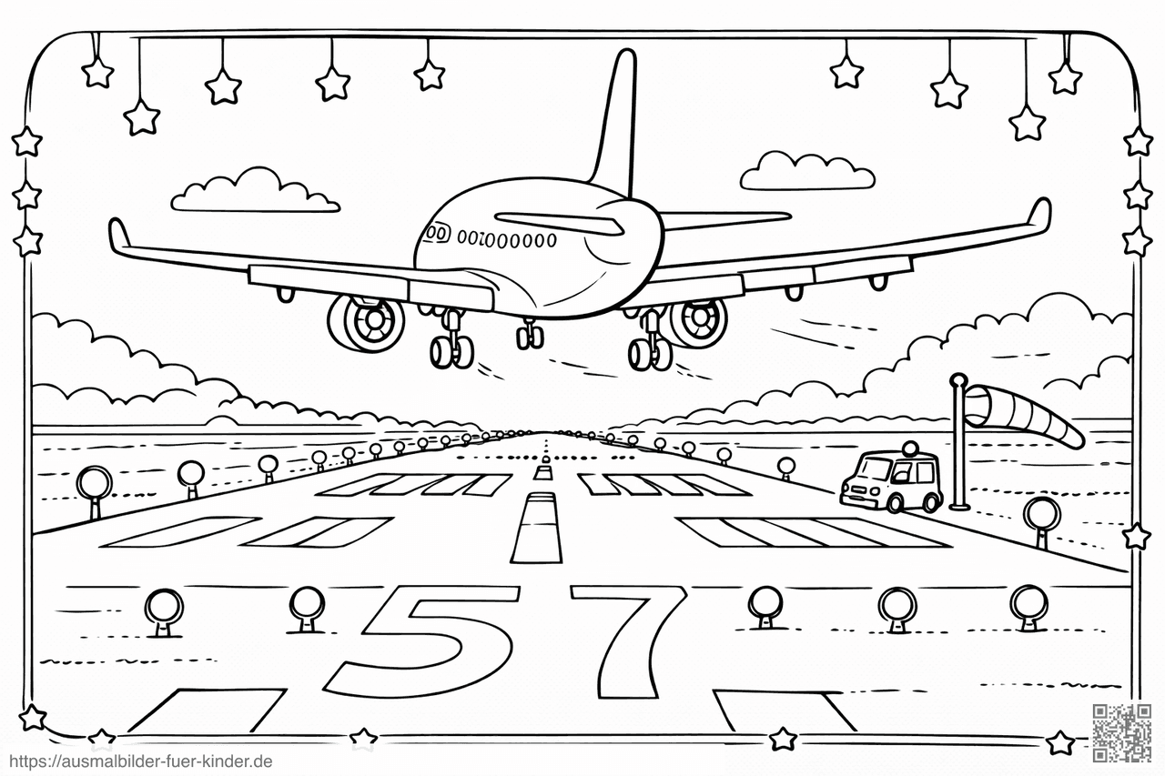 Flughafenlandung bei Nacht - Ausmalbild