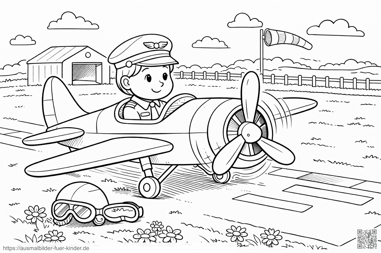 Kind am Steuer eines Flugzeugs - Ausmalbild