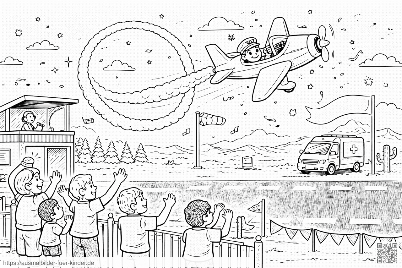 Luftakrobatik und jubelnde Zuschauer - Ausmalbild