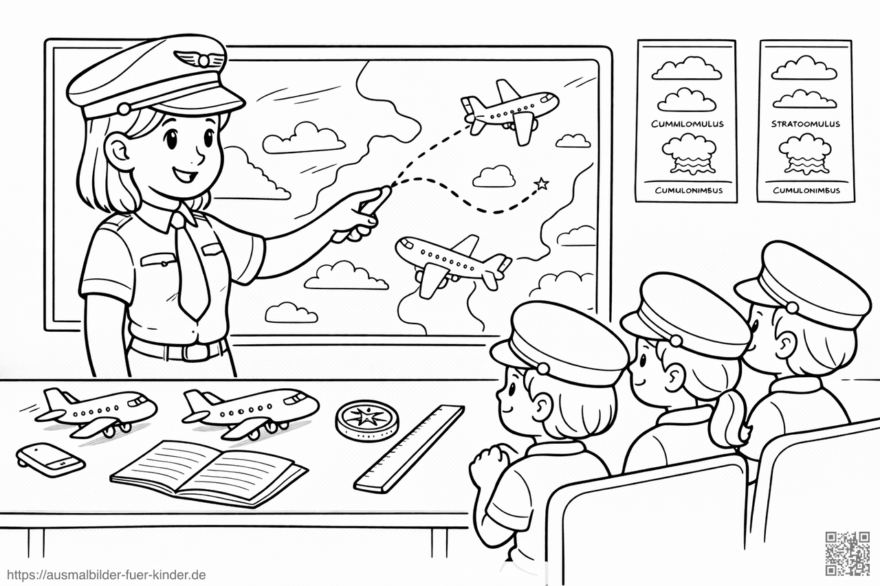 Luftfahrtunterricht für junge Piloten - Ausmalbild