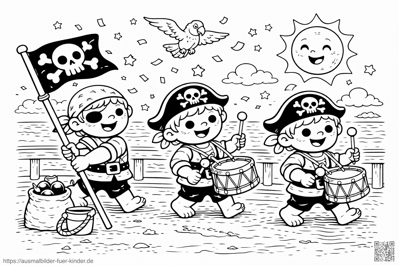Piratenkapelle auf dem Schiff - Ausmalbild