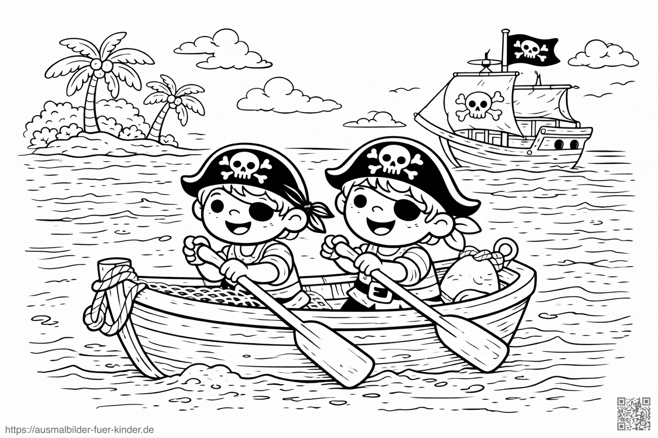 Piratenkinder auf sanften Wellen - Ausmalbild