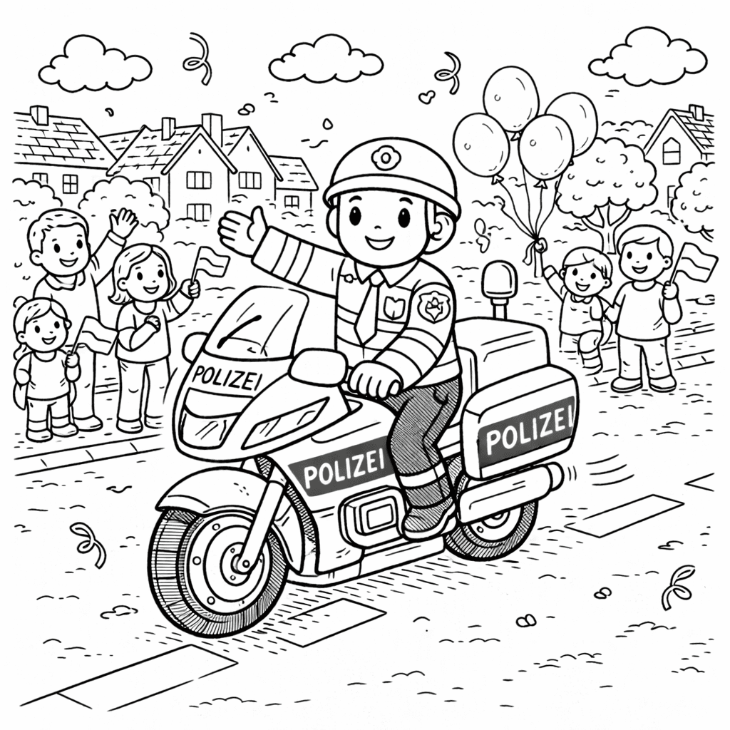 Polizei-Motorrad in der Parade - Ausmalbild