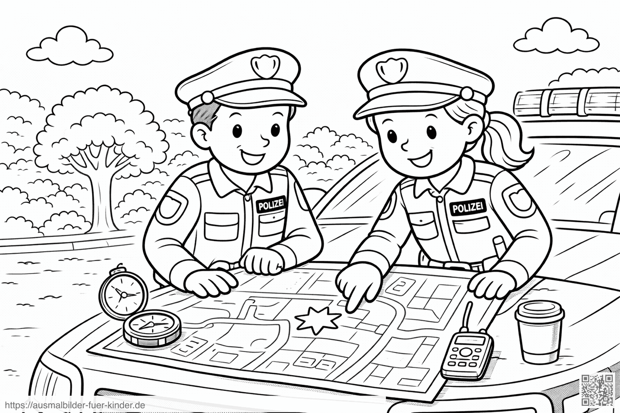 Polizeiarbeit auf Kartenanalyse - Ausmalbild