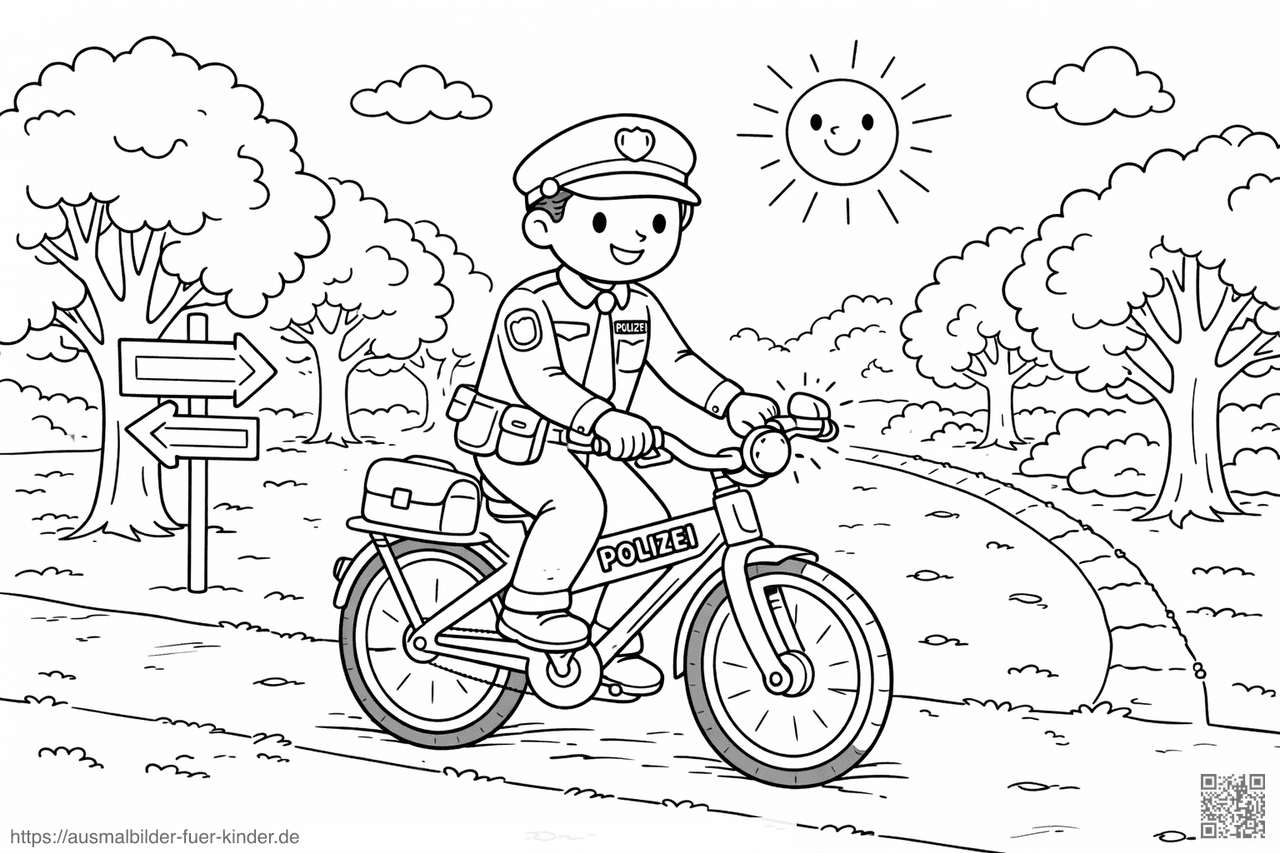 Polizeifahrt durch den sonnigen Park - Ausmalbild