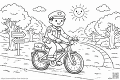 Polizeifahrt durch den sonnigen Park - Ausmalbild