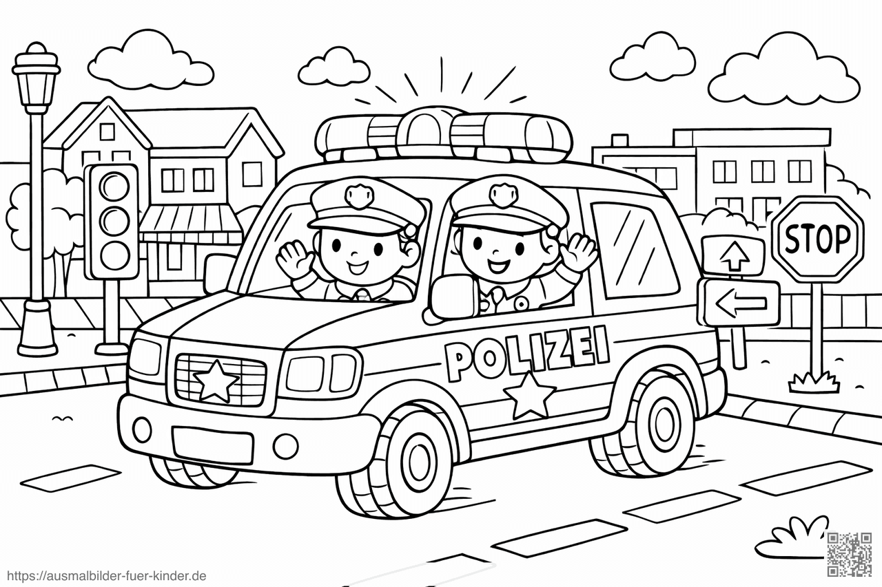 Polizeifahrt durch die Stadt - Ausmalbild