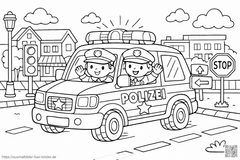 Polizeifahrt durch die Stadt - Ausmalbild