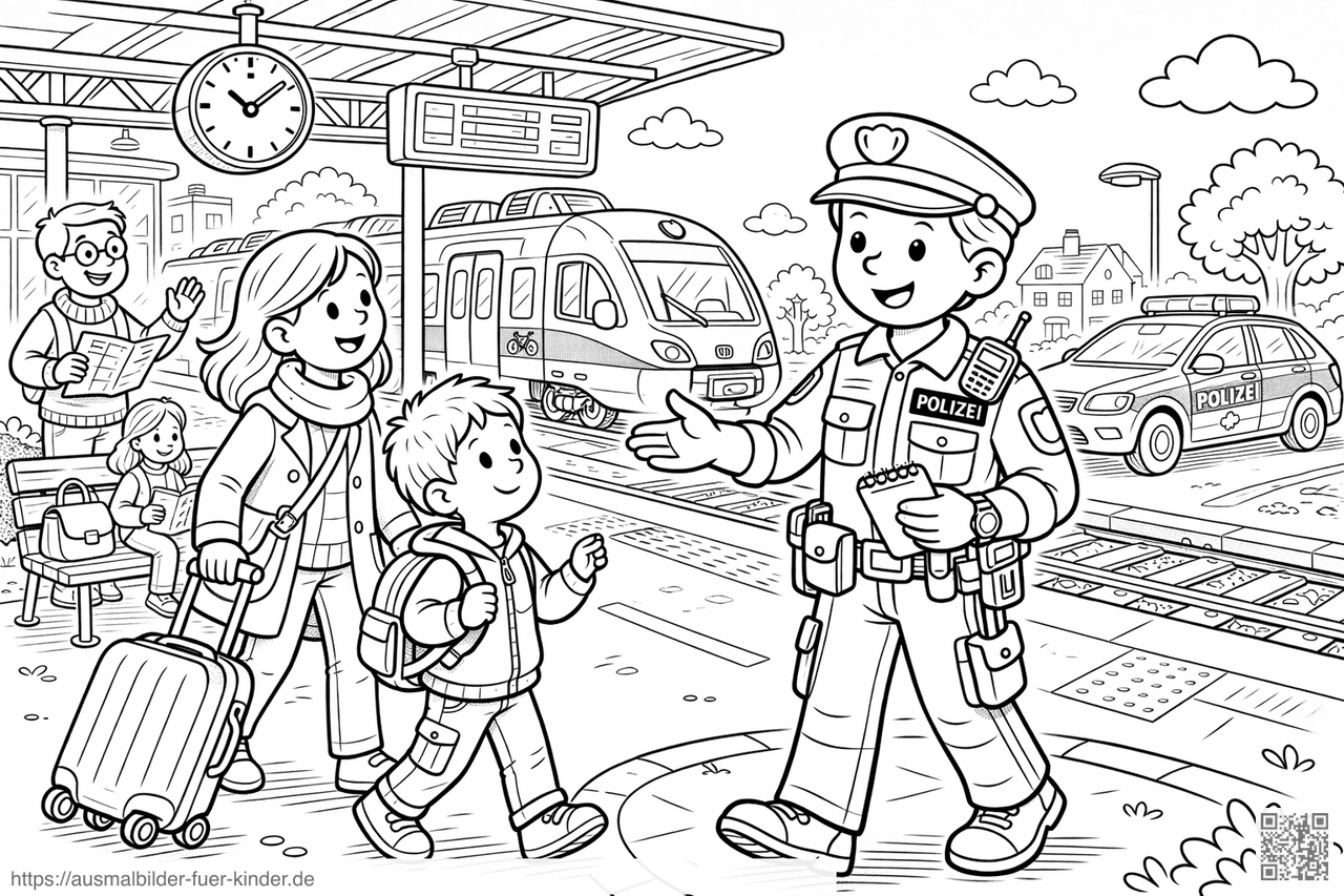 Polizeihilfe am Bahnhof - Ausmalbild