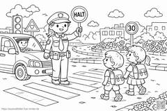 Polizeikontrolle am Zebrastreifen - Ausmalbild