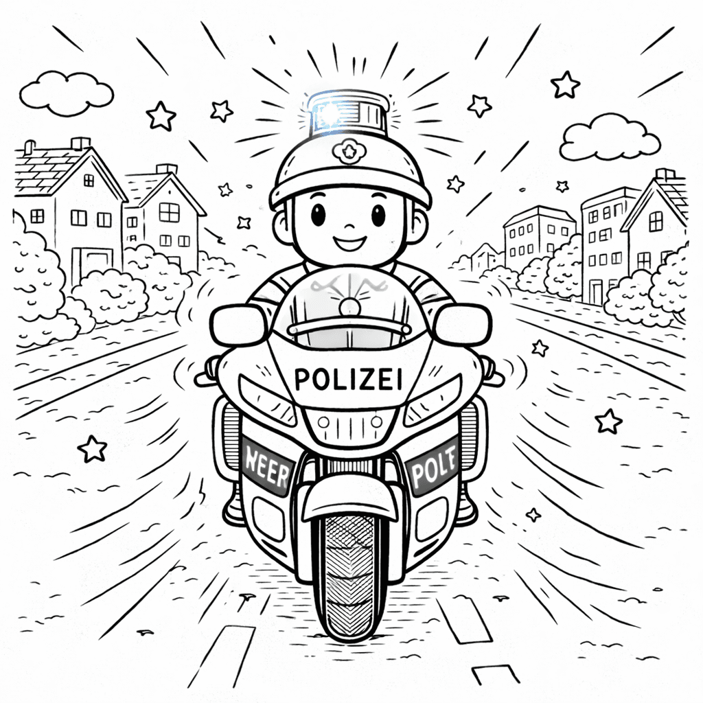 Polizist auf Motorrad in Fahrt - Ausmalbild