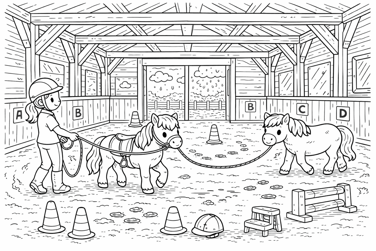 Ponys im Regen - Ausmalbild