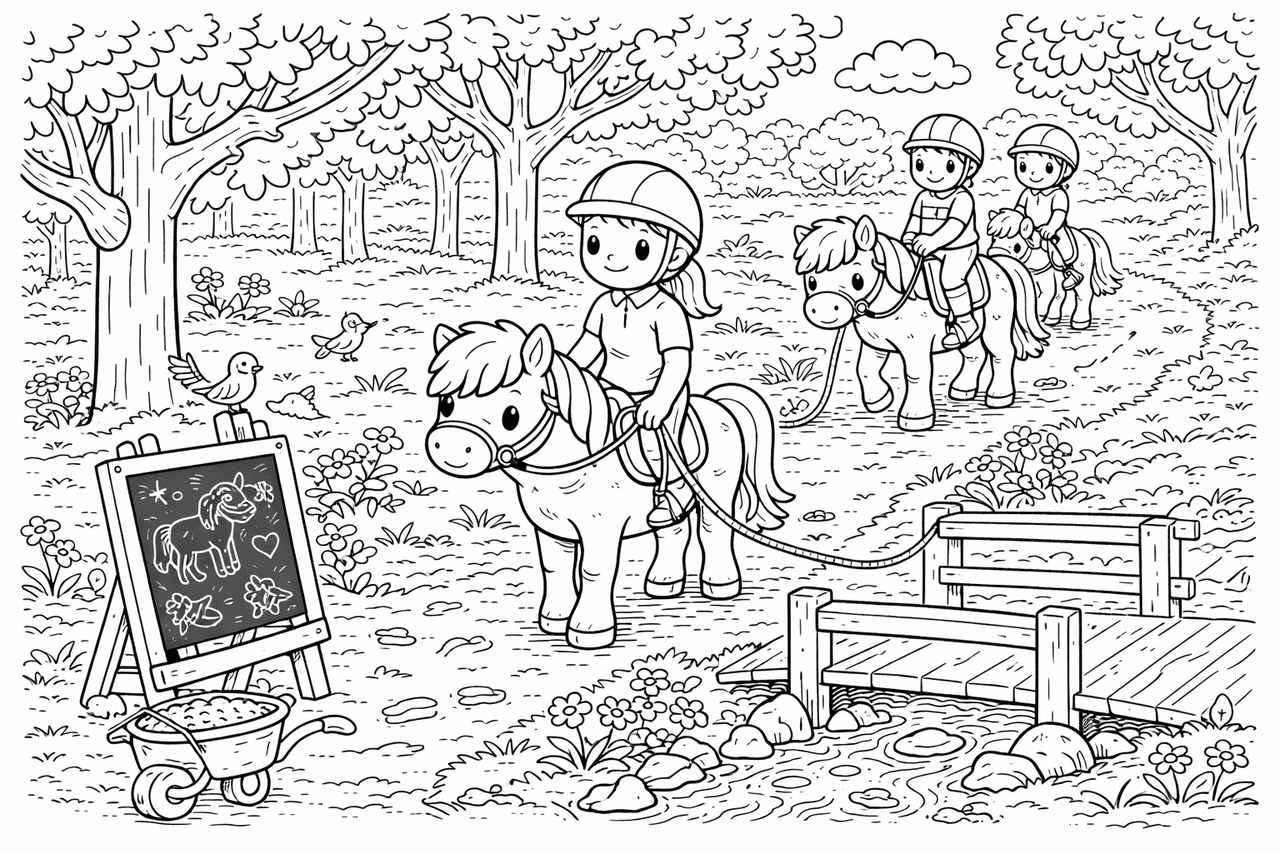 Ausritt im Wald - Ausmalbild